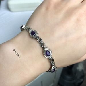 Vintage 90s JcPenney Platinum on Sterling Silver Amethyst & Diamond Bracelet